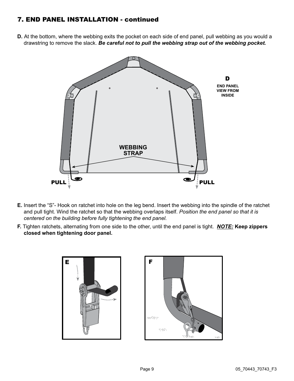 End panel installation - continued | ShelterLogic 70743 12 x 12 x 8 Shed-in-a-Box User Manual | Page 9 / 33