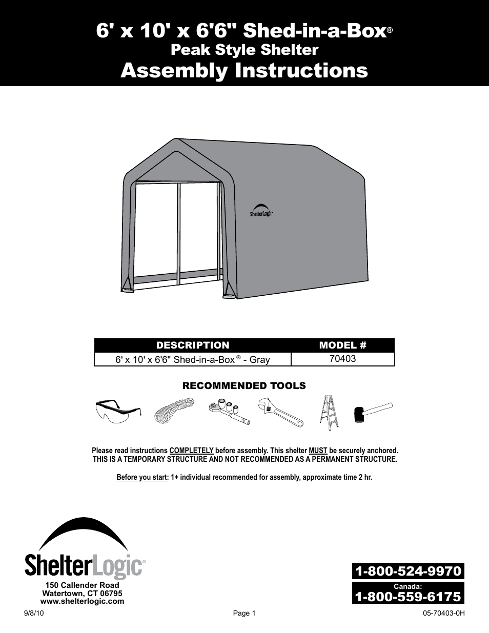 ShelterLogic 70403 6 x 10 x 6 6 Shed-in-a-Box User Manual | 8 pages