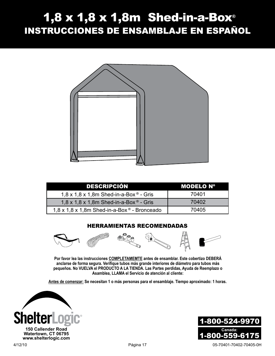 Instrucciones de ensamblaje en español | ShelterLogic 70405 6 x 6 x 6 Shed-in-a-Box User Manual | Page 17 / 24