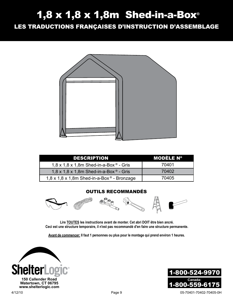 ShelterLogic 70405 6 x 6 x 6 Shed-in-a-Box User Manual | Page 9 / 24