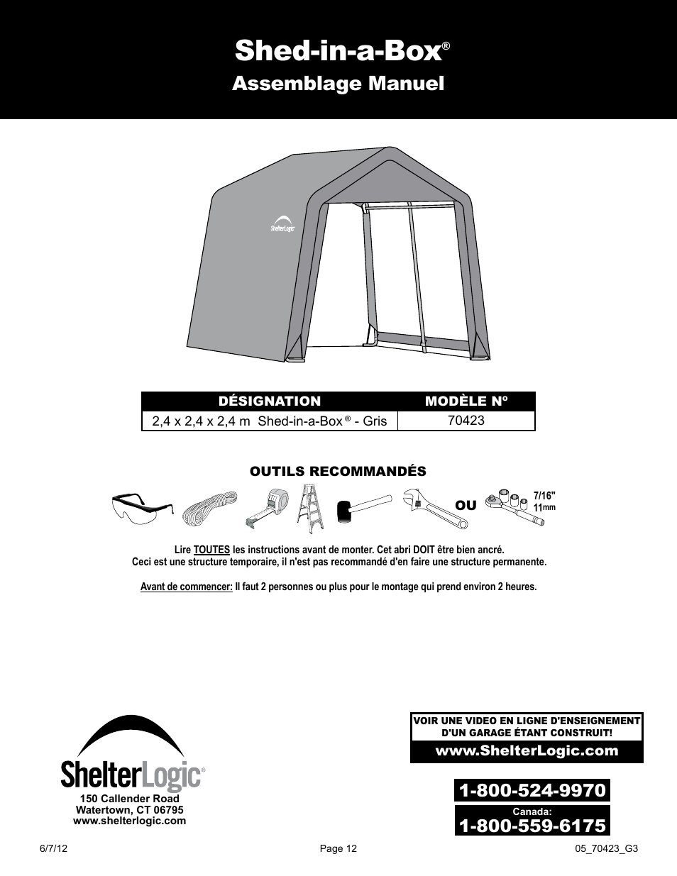 Shed-in-a-box, Assemblage manuel | ShelterLogic 70423 8 x 8 x 8 Shed-in-a-Box User Manual | Page 12 / 33