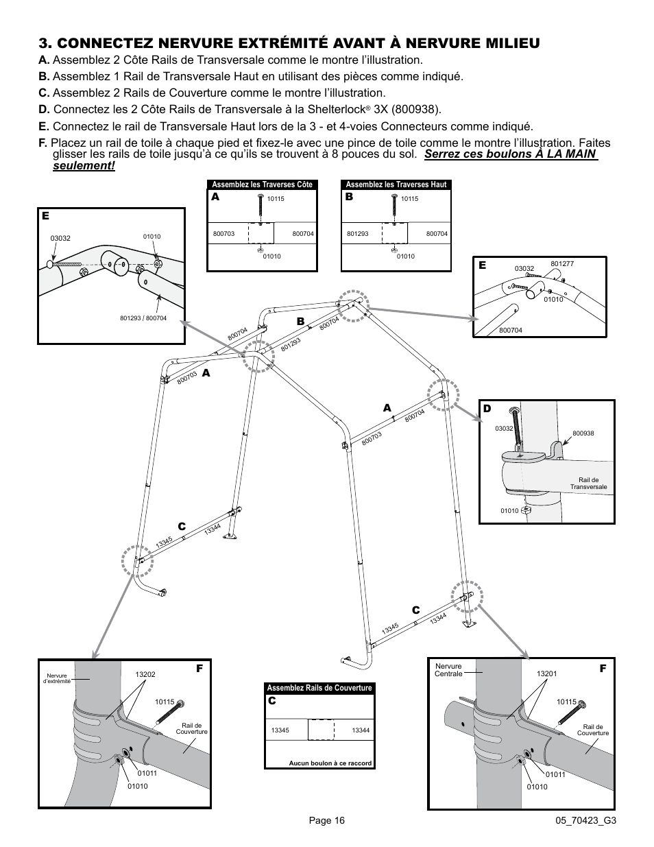 Connectez nervure extrémité avant à nervure milieu, Ba b a, Cd f f | ShelterLogic 70423 8 x 8 x 8 Shed-in-a-Box User Manual | Page 16 / 33