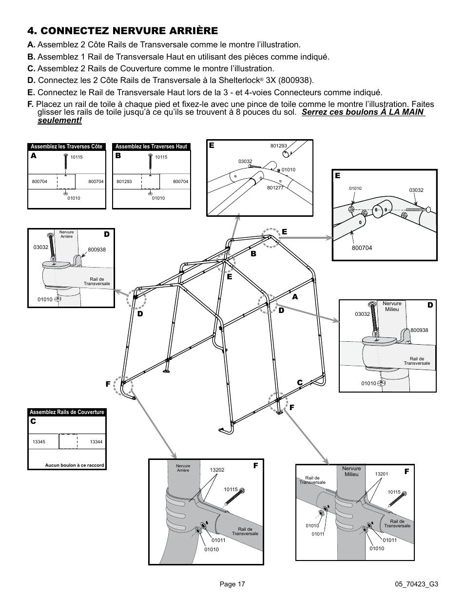 Connectez nervure arrière, Ab c | ShelterLogic 70423 8 x 8 x 8 Shed-in-a-Box User Manual | Page 17 / 33
