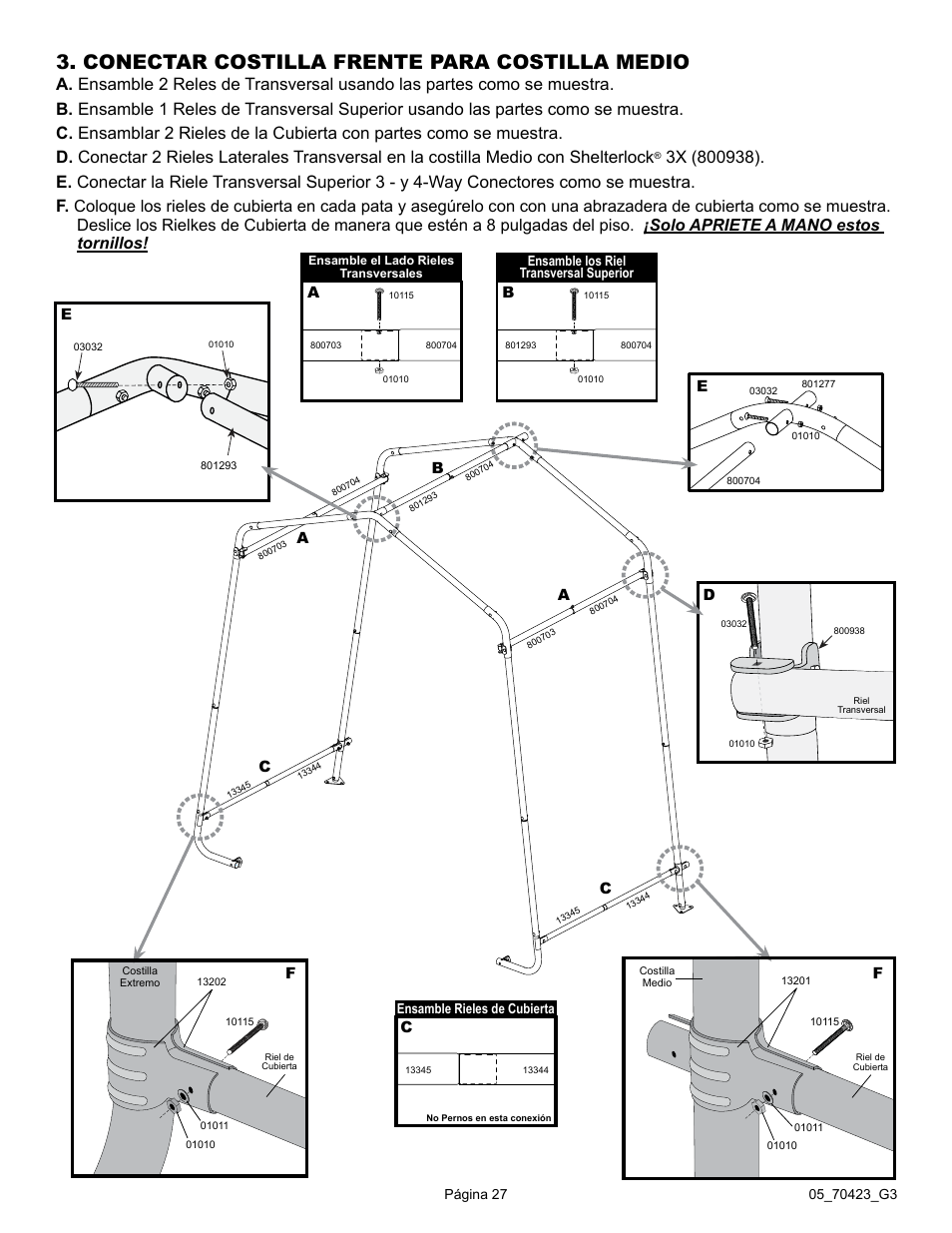 Conectar costilla frente para costilla medio, Ab a b a, Cd f f | ShelterLogic 70423 8 x 8 x 8 Shed-in-a-Box User Manual | Page 27 / 33