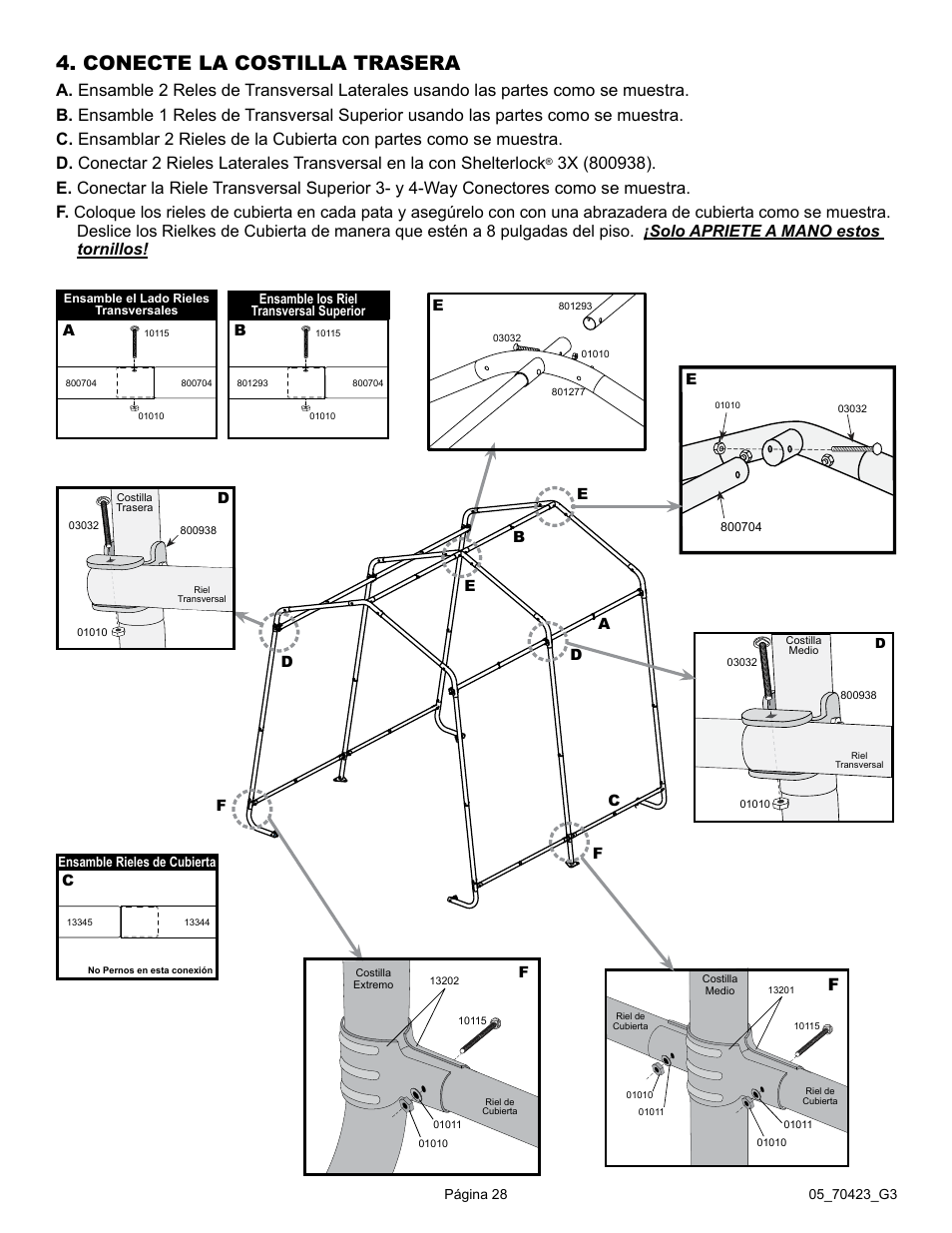 Conecte la costilla trasera | ShelterLogic 70423 8 x 8 x 8 Shed-in-a-Box User Manual | Page 28 / 33