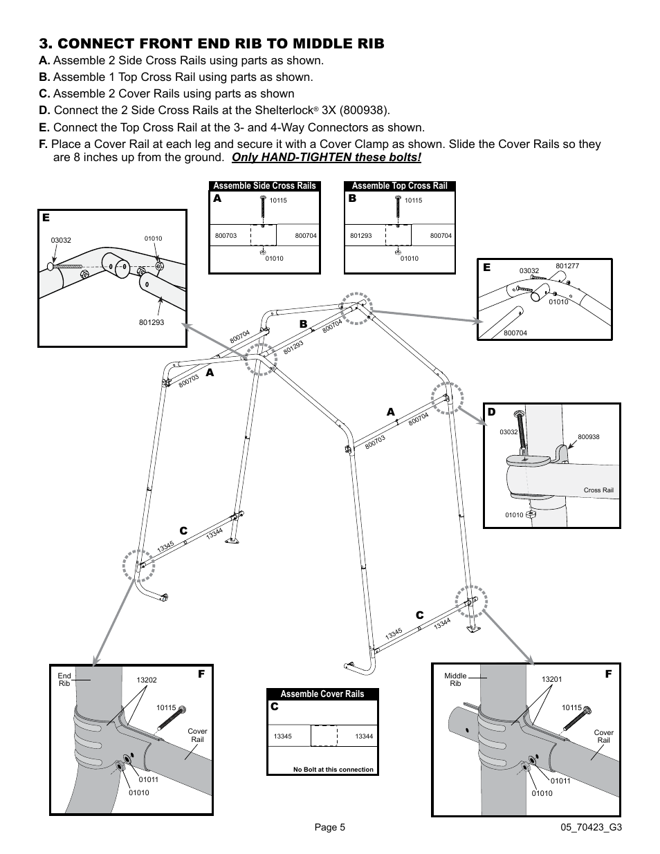 Connect front end rib to middle rib, Ab a b a, Cd f f | ShelterLogic 70423 8 x 8 x 8 Shed-in-a-Box User Manual | Page 5 / 33
