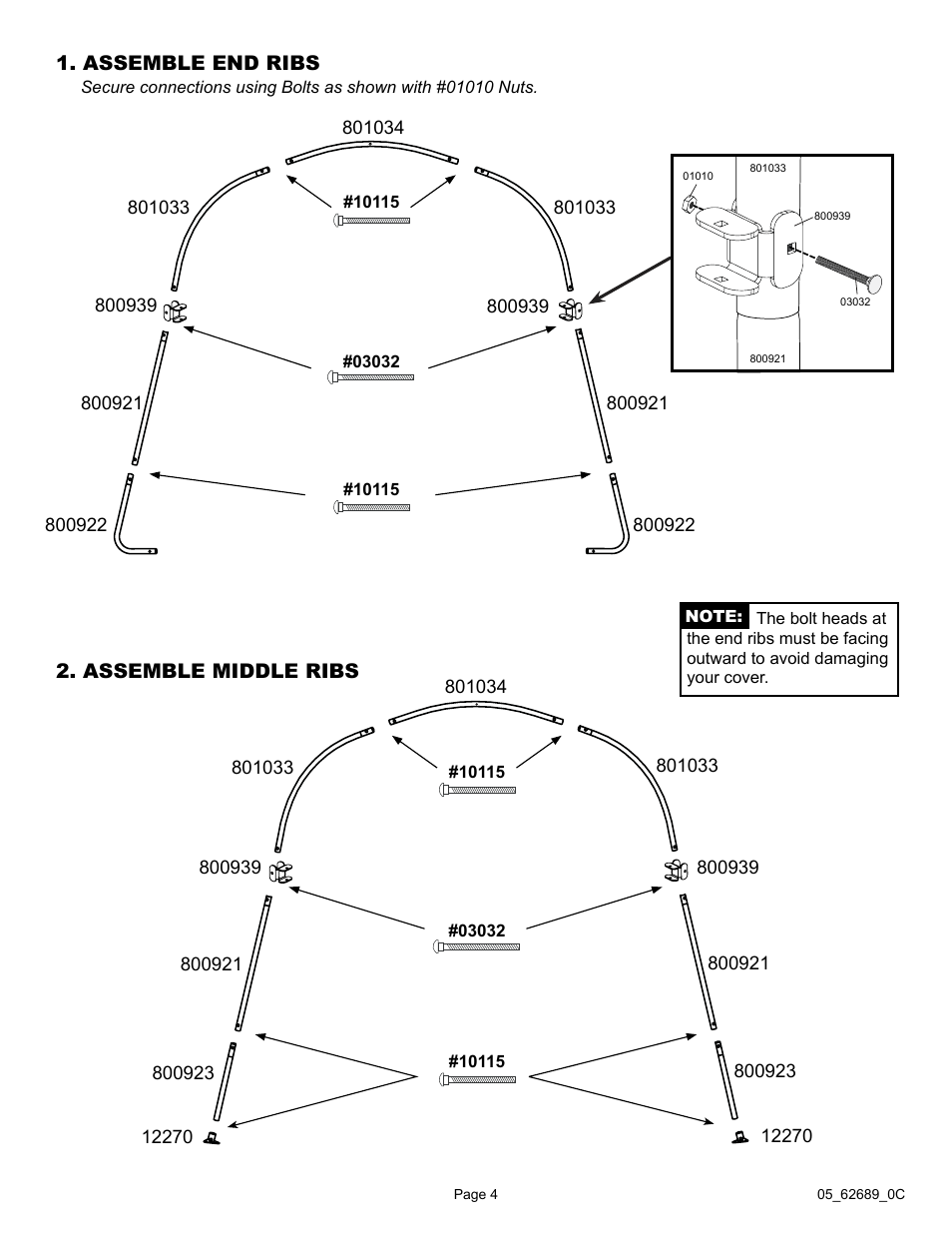 Assemble end ribs 2. assemble middle ribs | ShelterLogic 62689 10 x 15 x 8 AutoShelter RoundTop 1015 - Sandstone User Manual | Page 4 / 30