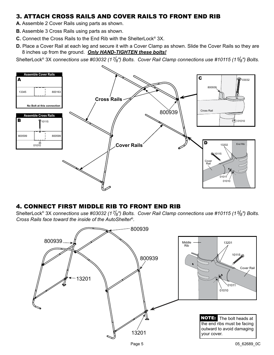 Connect first middle rib to front end rib | ShelterLogic 62689 10 x 15 x 8 AutoShelter RoundTop 1015 - Sandstone User Manual | Page 5 / 30