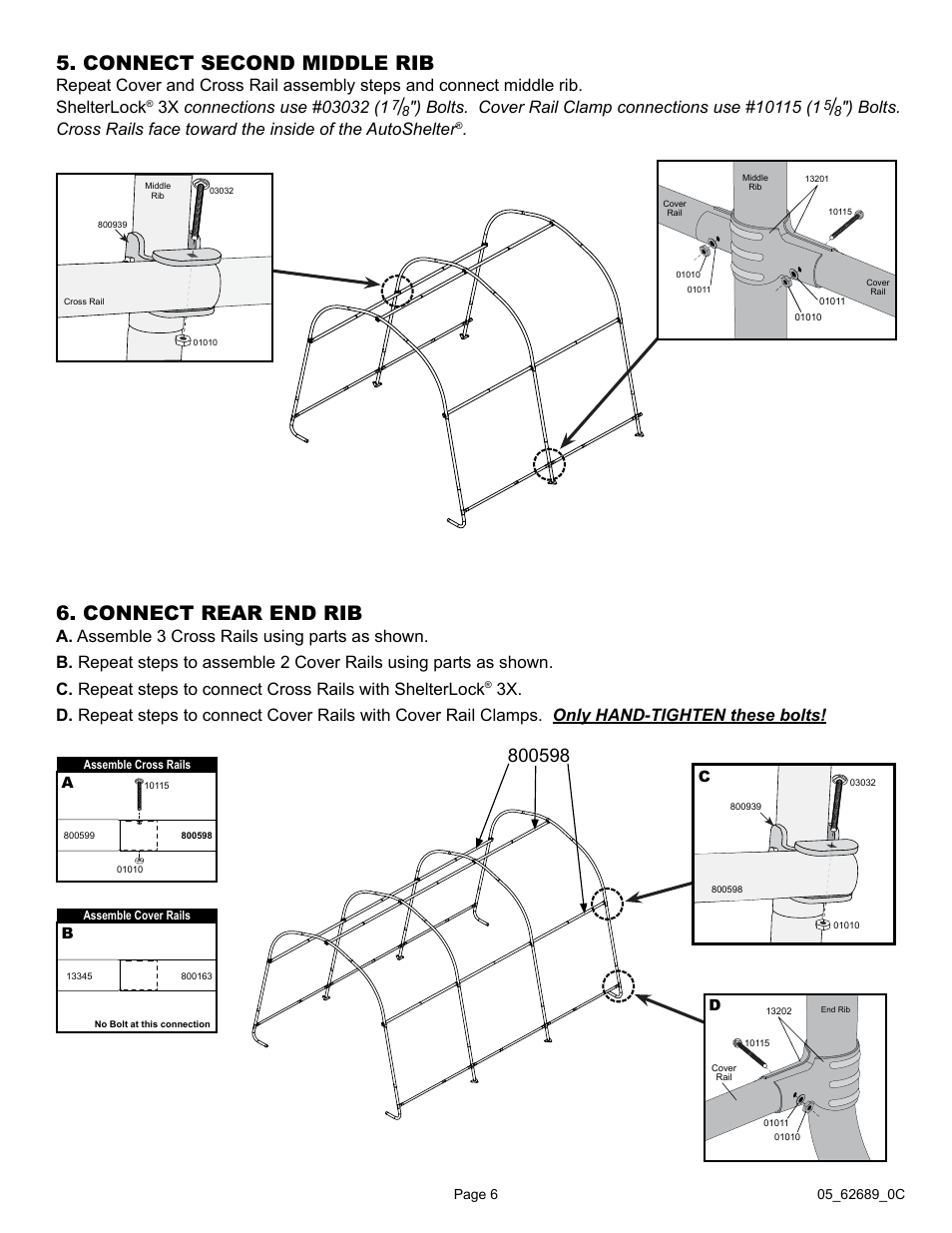 Connect second middle rib 6. connect rear end rib | ShelterLogic 62689 10 x 15 x 8 AutoShelter RoundTop 1015 - Sandstone User Manual | Page 6 / 30