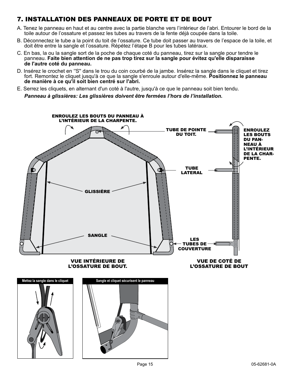 Installation des panneaux de porte et de bout | ShelterLogic 62681 10 x 15 x 8 AutoShelter 1015 User Manual | Page 15 / 24