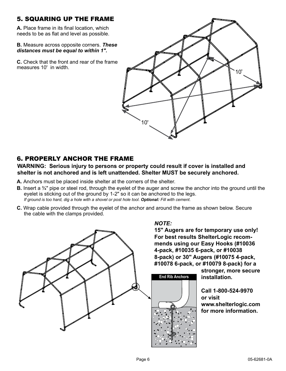 ShelterLogic 62681 10 x 15 x 8 AutoShelter 1015 User Manual | Page 6 / 24