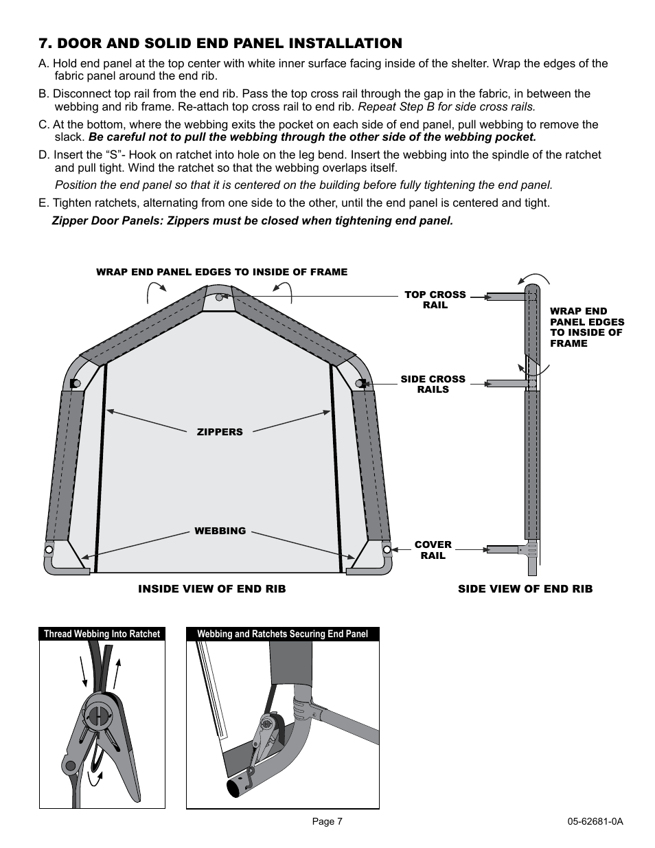 Door and solid end panel installation | ShelterLogic 62681 10 x 15 x 8 AutoShelter 1015 User Manual | Page 7 / 24