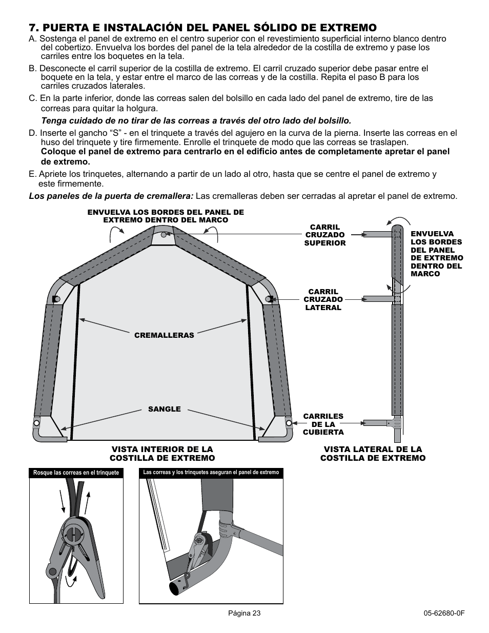 Puerta e instalación del panel sólido de extremo | ShelterLogic 62680 10 x 20 x 8 AutoShelter User Manual | Page 23 / 24