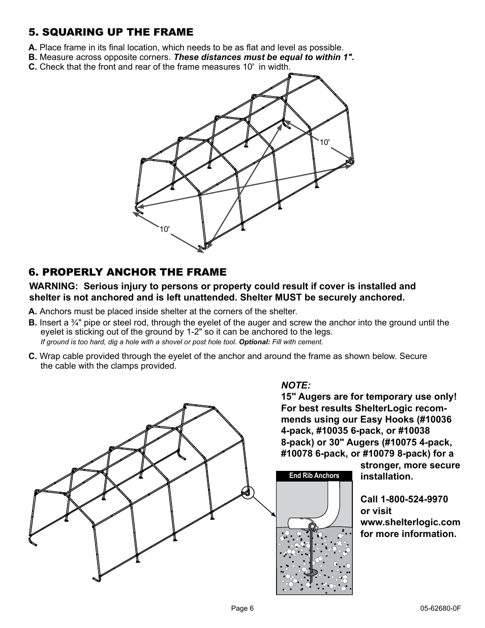 ShelterLogic 62680 10 x 20 x 8 AutoShelter User Manual | Page 6 / 24