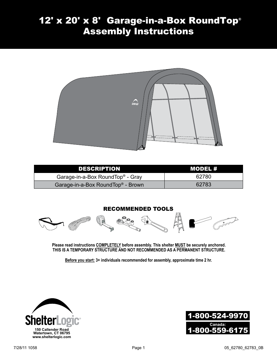 ShelterLogic 62783 Garage-in-a-Box RoundTop User Manual | 30 pages