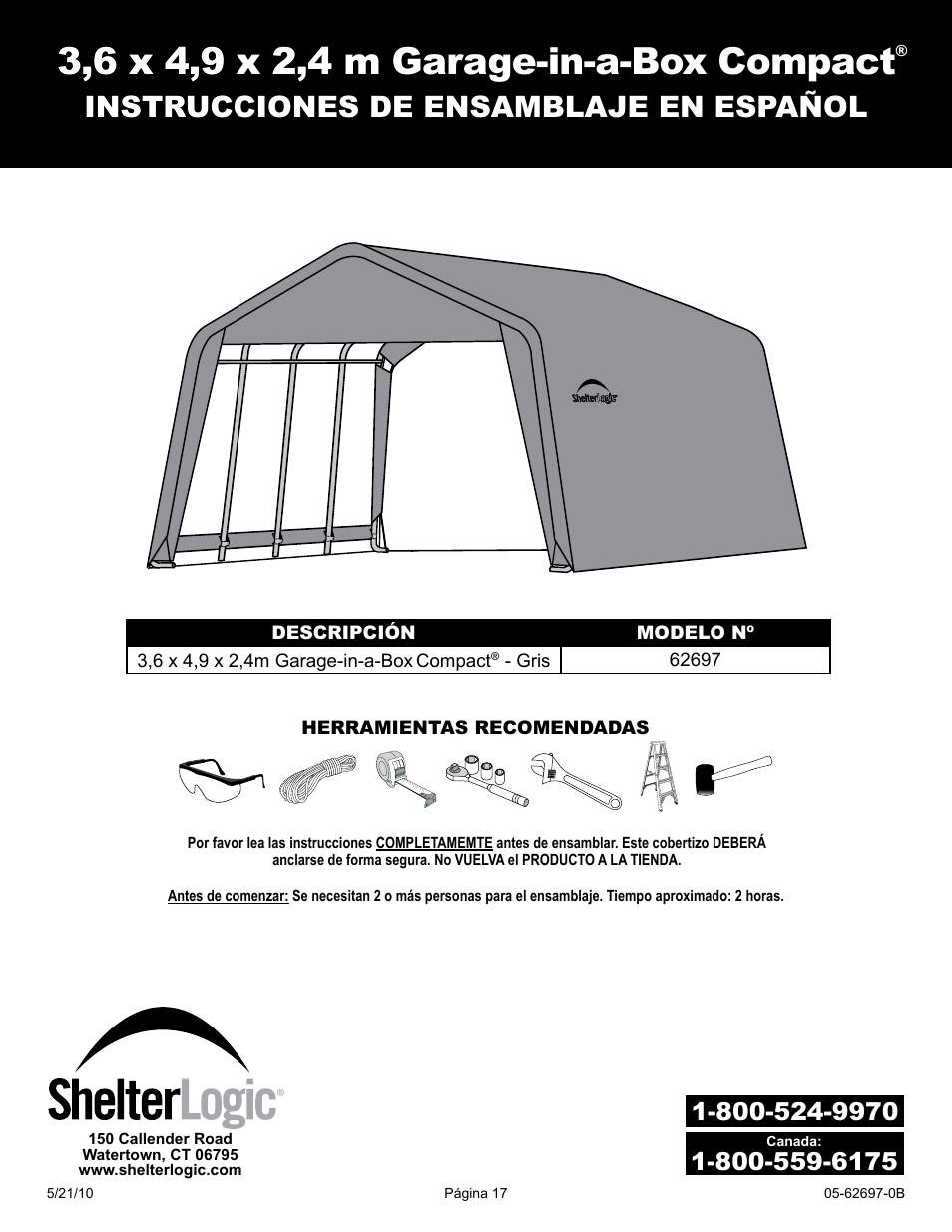 Instrucciones de ensamblaje en español | ShelterLogic 62697 12 x 16 x 8 Garage-in-a-Box Compact User Manual | Page 17 / 24