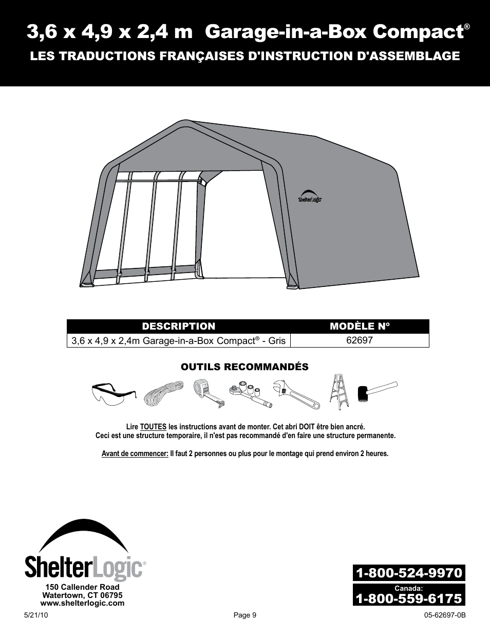 ShelterLogic 62697 12 x 16 x 8 Garage-in-a-Box Compact User Manual | Page 9 / 24