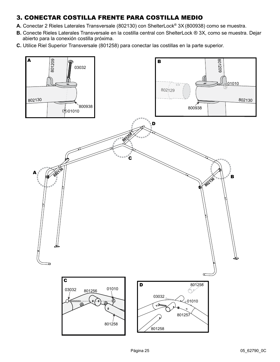 Conectar costilla frente para costilla medio | ShelterLogic 62790 12 x 20 x 8 Garage-in-a-Box User Manual | Page 25 / 30
