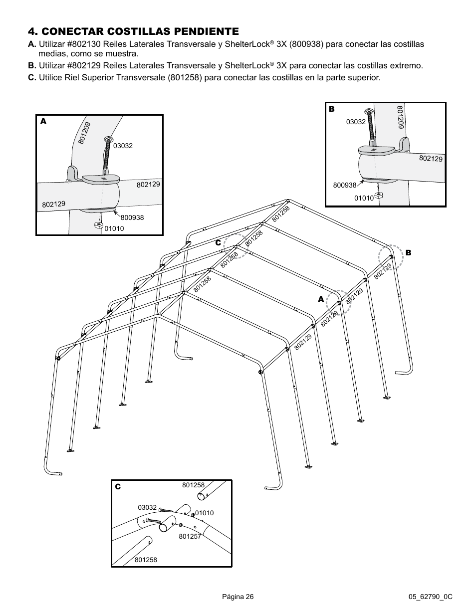 Conectar costillas pendiente | ShelterLogic 62790 12 x 20 x 8 Garage-in-a-Box User Manual | Page 26 / 30