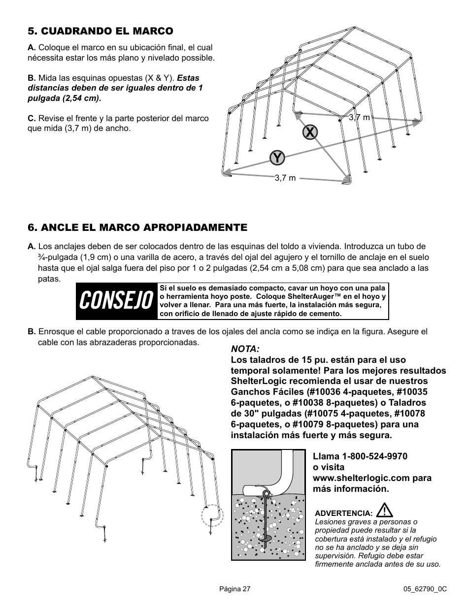 Consejo | ShelterLogic 62790 12 x 20 x 8 Garage-in-a-Box User Manual | Page 27 / 30