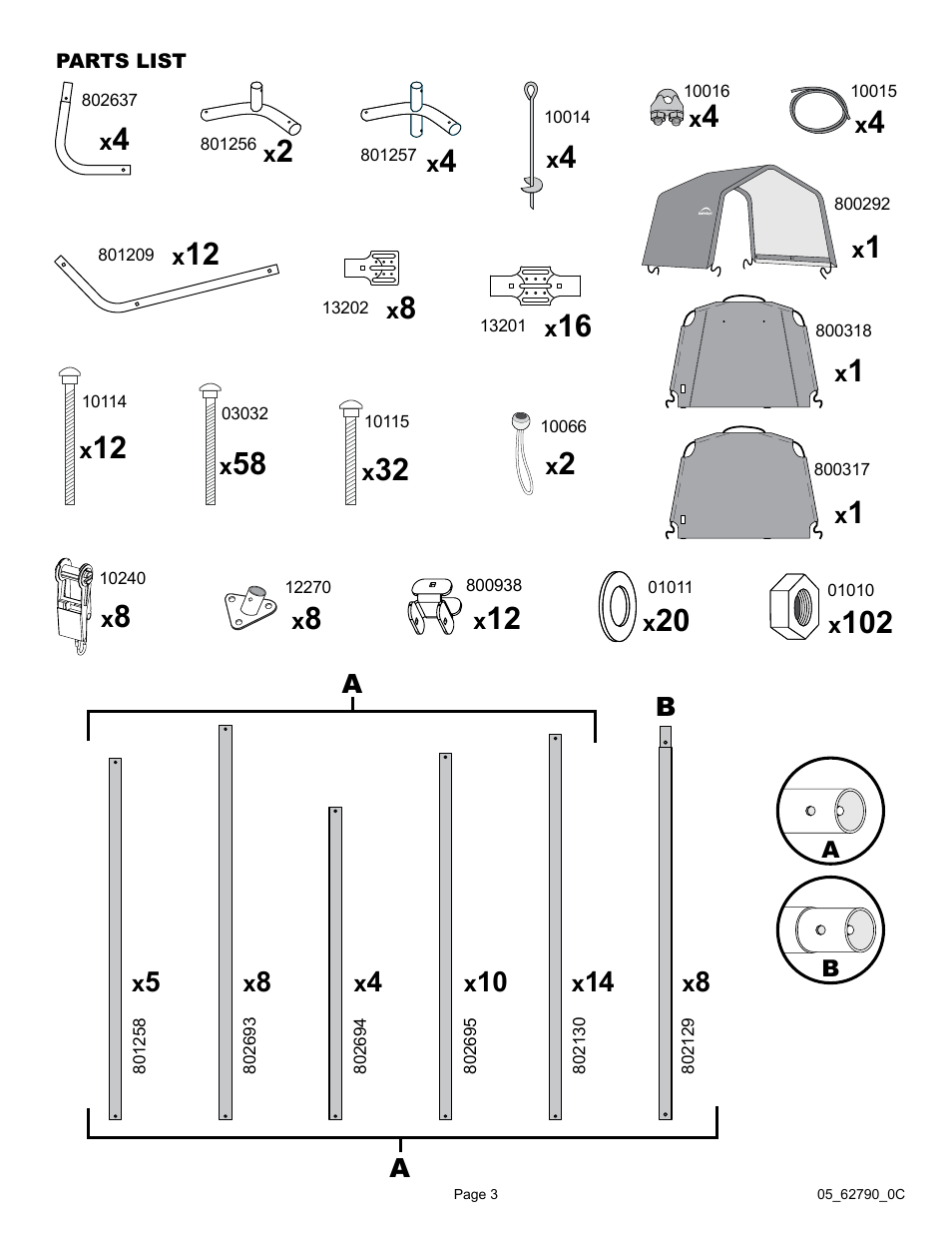 ShelterLogic 62790 12 x 20 x 8 Garage-in-a-Box User Manual | Page 3 / 30