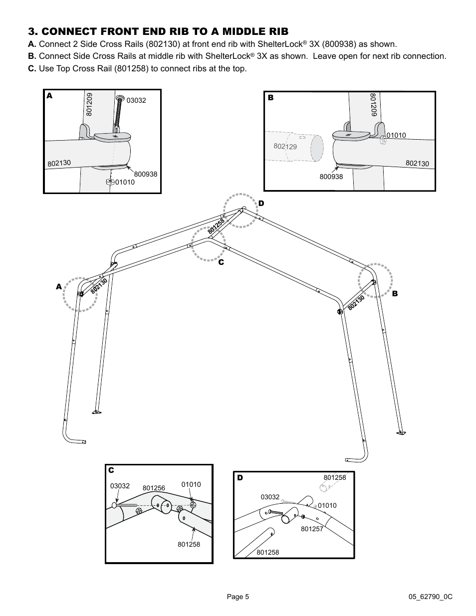 Connect front end rib to a middle rib | ShelterLogic 62790 12 x 20 x 8 Garage-in-a-Box User Manual | Page 5 / 30