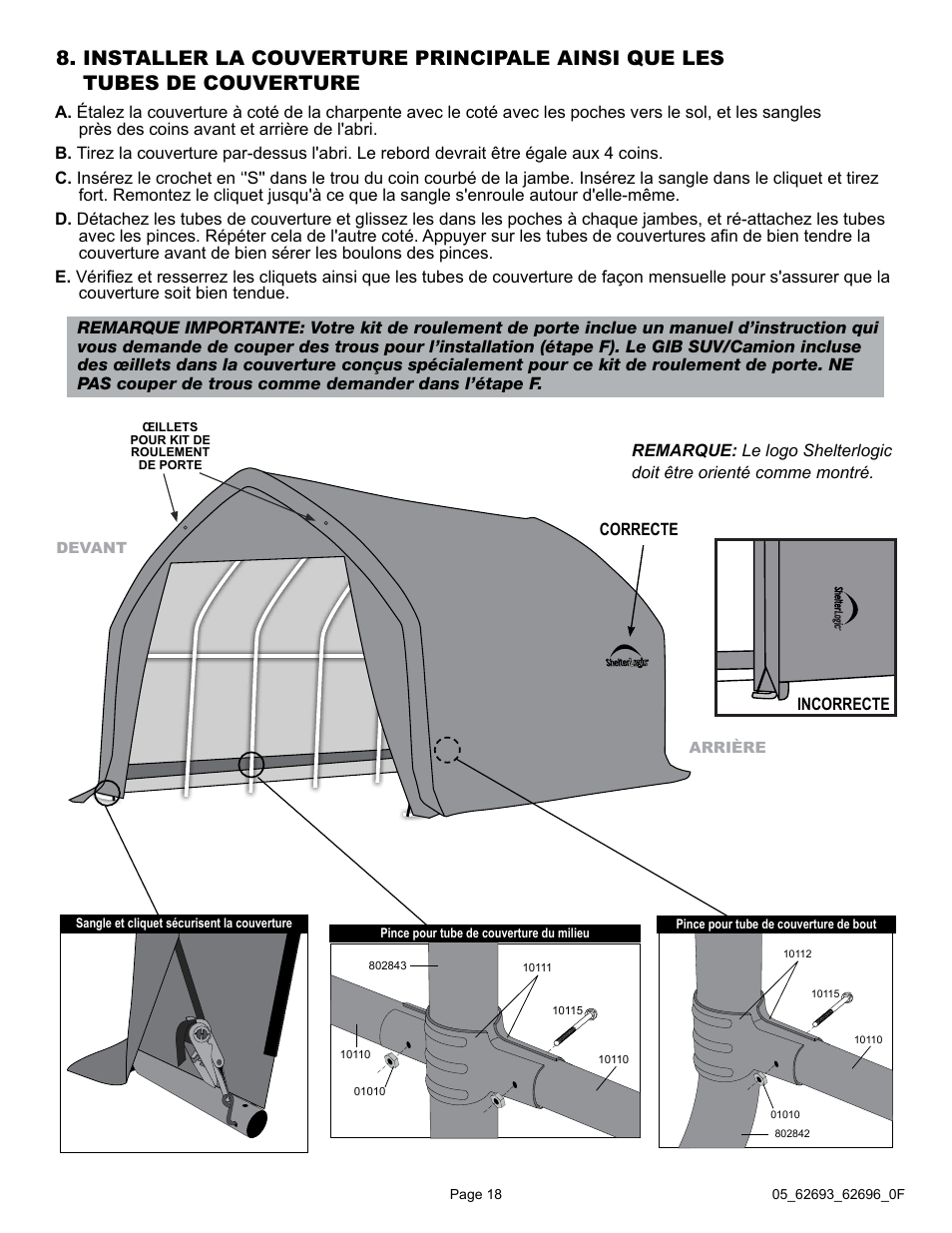ShelterLogic 62696 13 x 20 x 12 Garage-in-a-Box SUV/Truck User Manual | Page 18 / 27