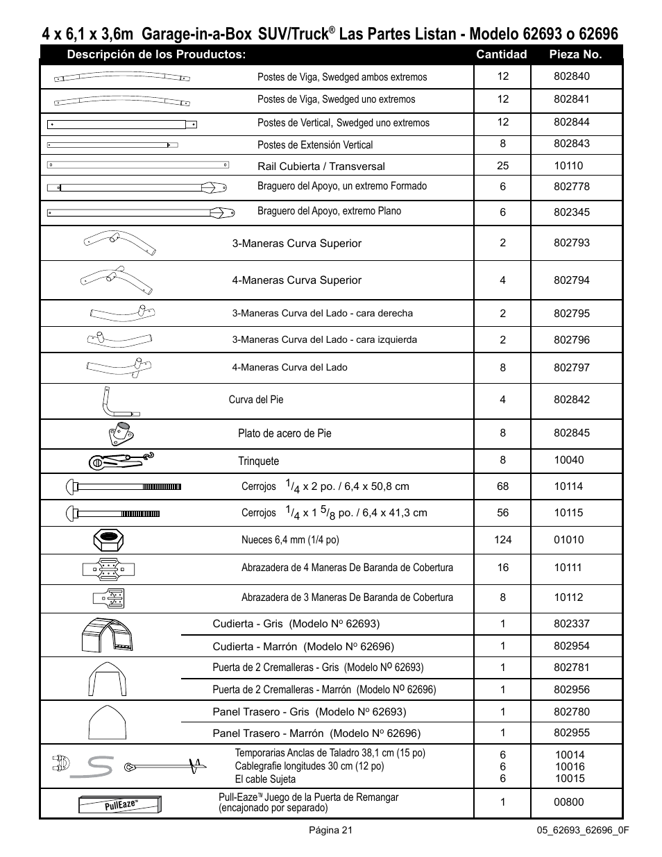 ShelterLogic 62696 13 x 20 x 12 Garage-in-a-Box SUV/Truck User Manual | Page 21 / 27