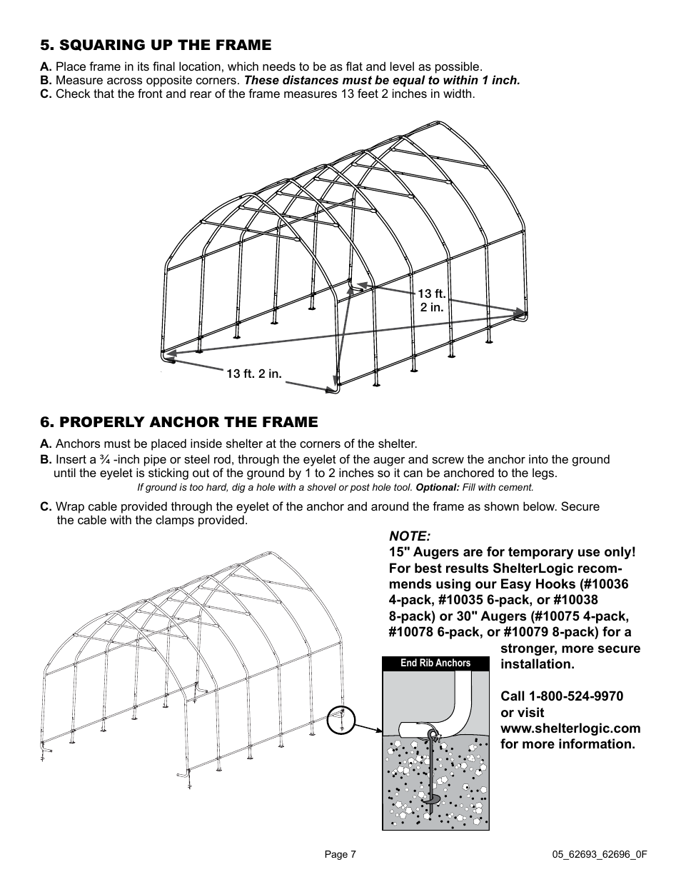ShelterLogic 62696 13 x 20 x 12 Garage-in-a-Box SUV/Truck User Manual | Page 7 / 27