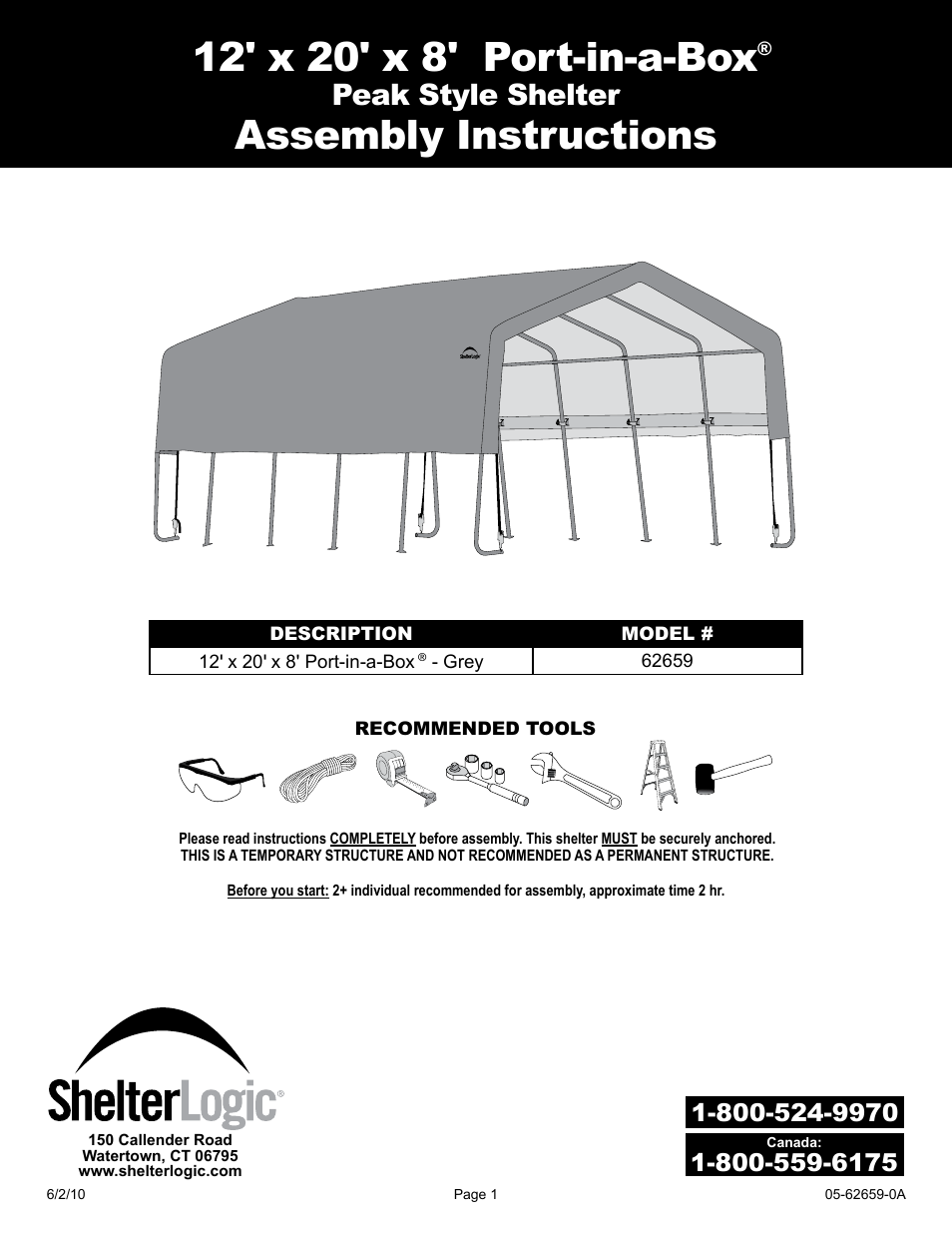 ShelterLogic 62659 12 x 20 x 8 Port-in-a-Box User Manual | 21 pages