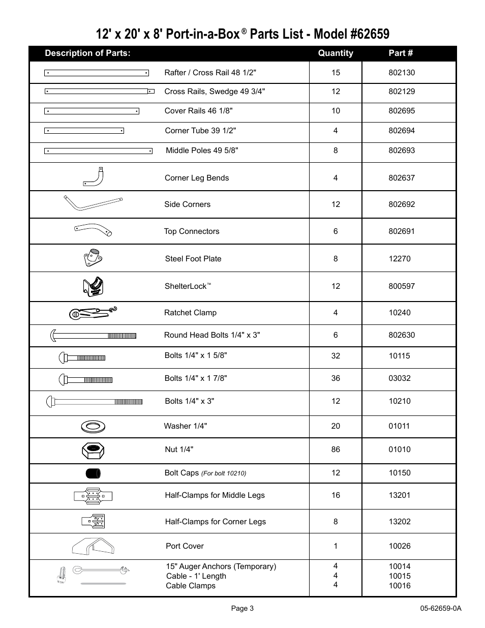 ShelterLogic 62659 12 x 20 x 8 Port-in-a-Box User Manual | Page 3 / 21