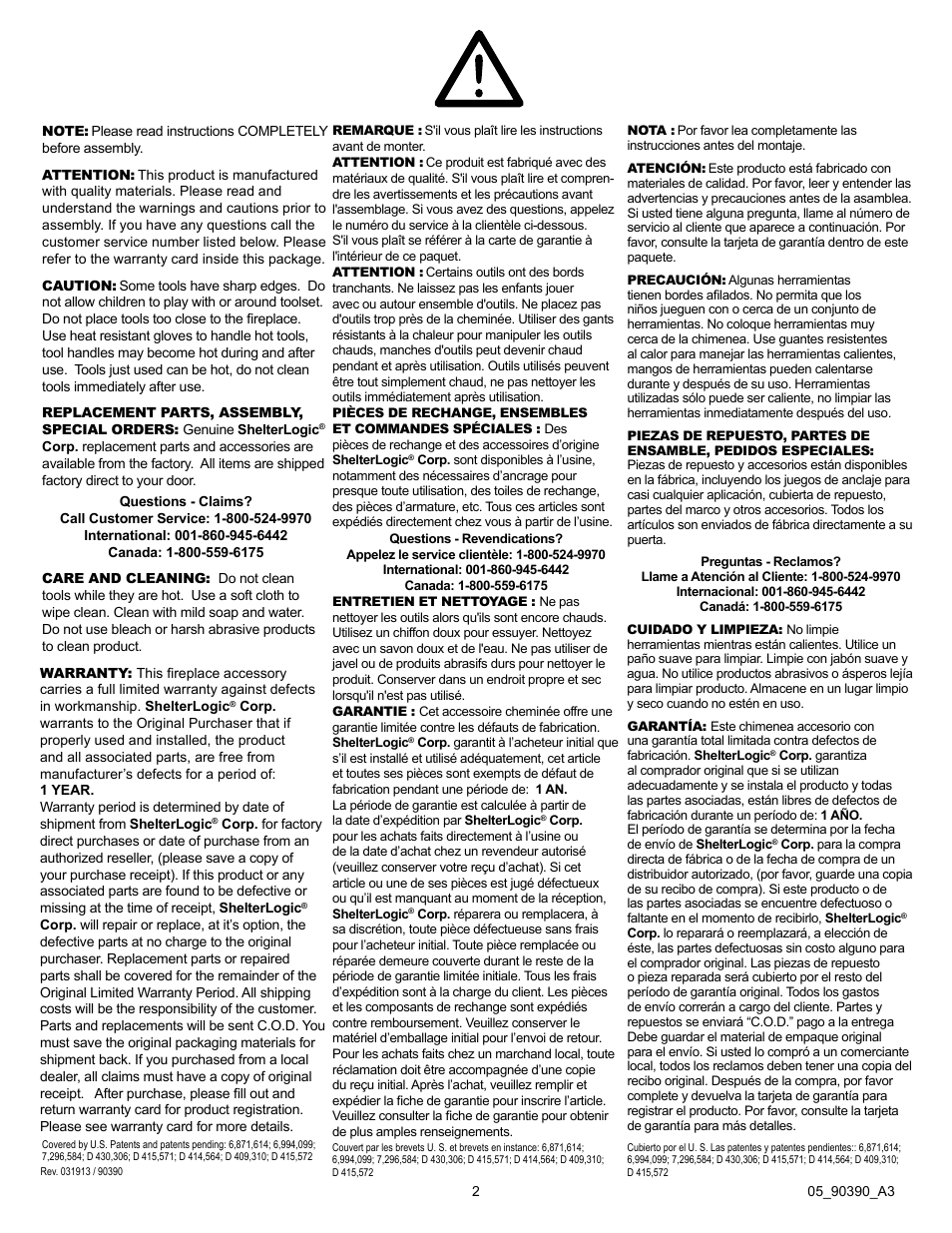 ShelterLogic 90390 5 pc. Fireplace Toolset User Manual | Page 2 / 4