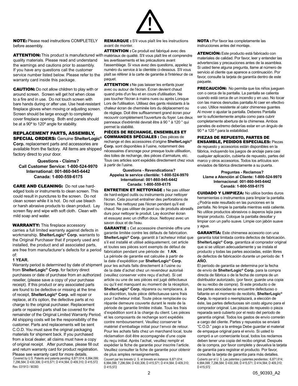 ShelterLogic 90393 Fireplace Classic Screen User Manual | Page 2 / 2