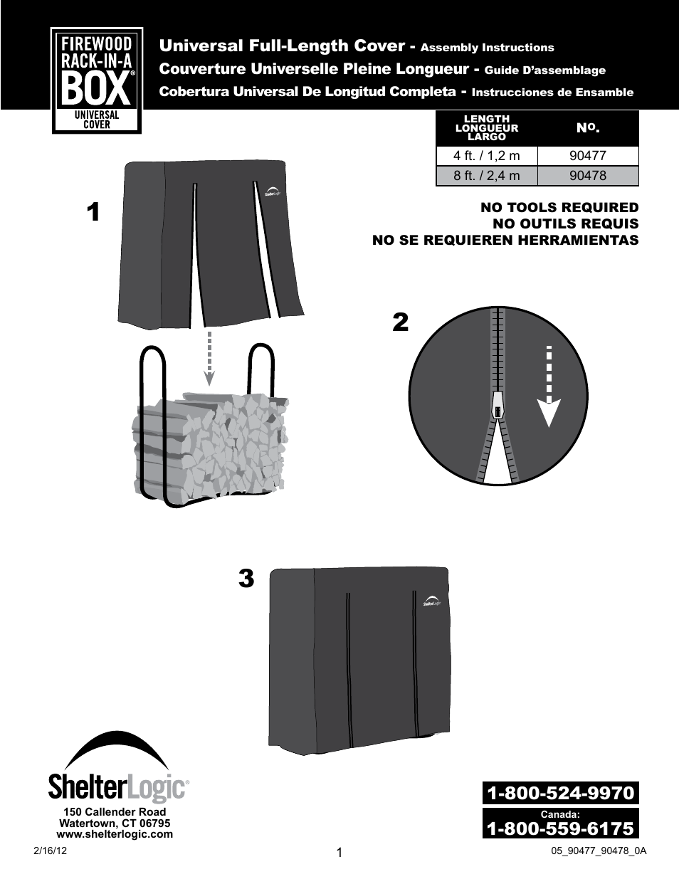 ShelterLogic 90478 Universal Full-Length Cover User Manual | 2 pages