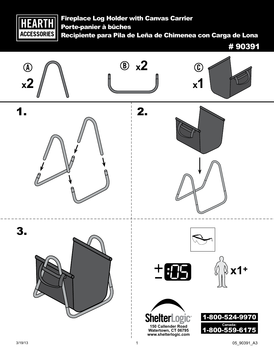 ShelterLogic 90391 Fireplace Log Holder with Canvas Carrier User Manual | 2 pages