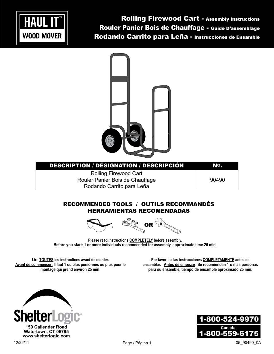 ShelterLogic 90490 Rolling Firewood Cart User Manual | 5 pages