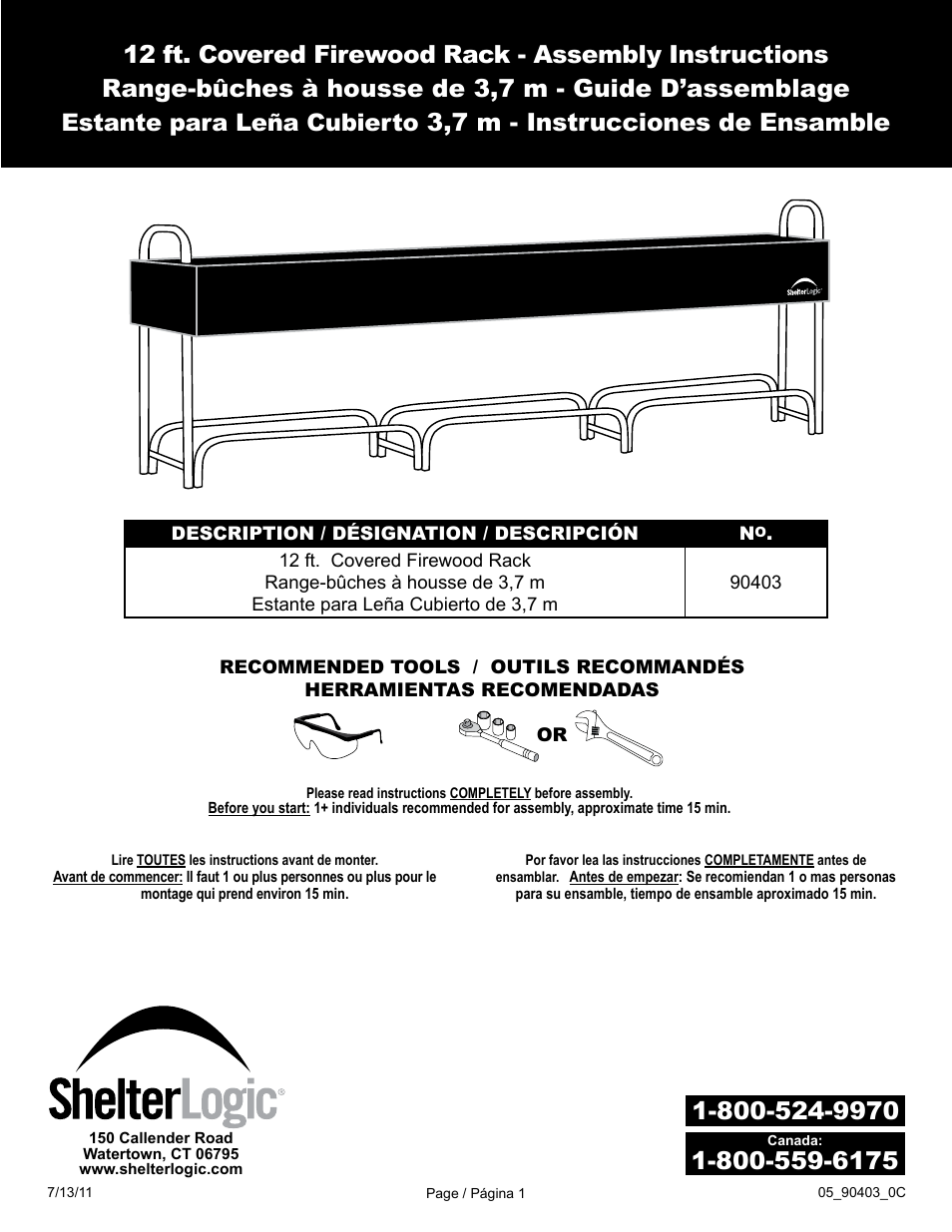 ShelterLogic 90403 12 ft. Covered Firewood Rack User Manual | 3 pages