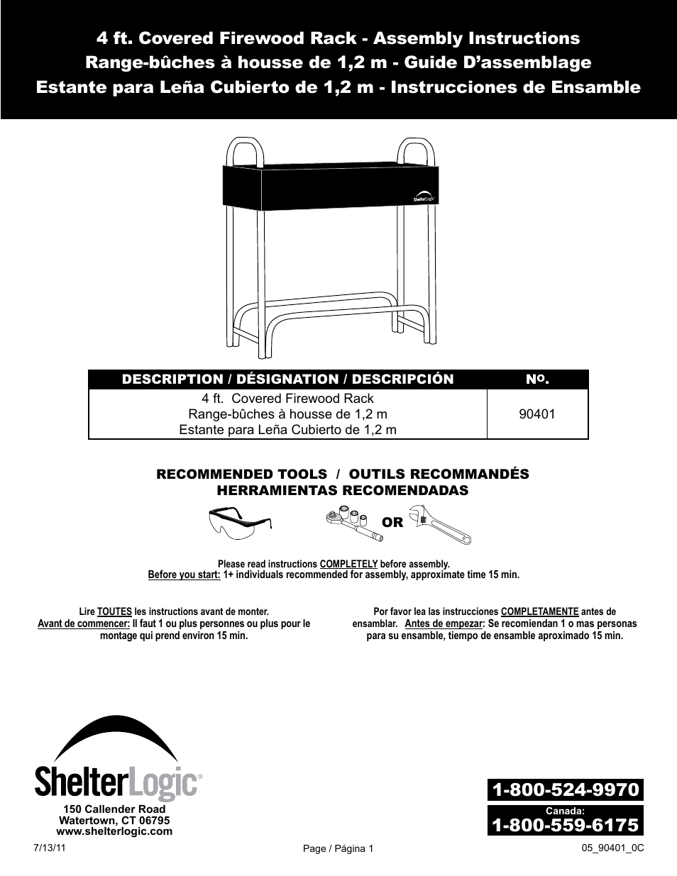 ShelterLogic 90401 4 ft. Covered Firewood Rack User Manual | 3 pages