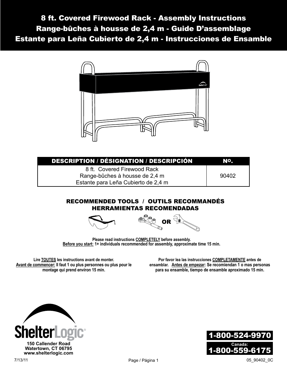 ShelterLogic 90402 8 ft. Covered Firewood Rack User Manual | 3 pages