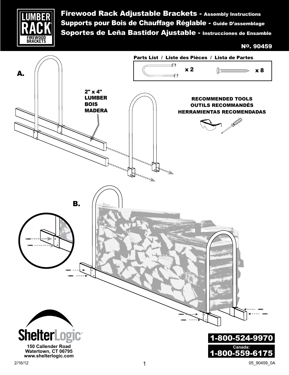 ShelterLogic 90459 Firewood Rack Adjustable Brackets User Manual | 2 pages