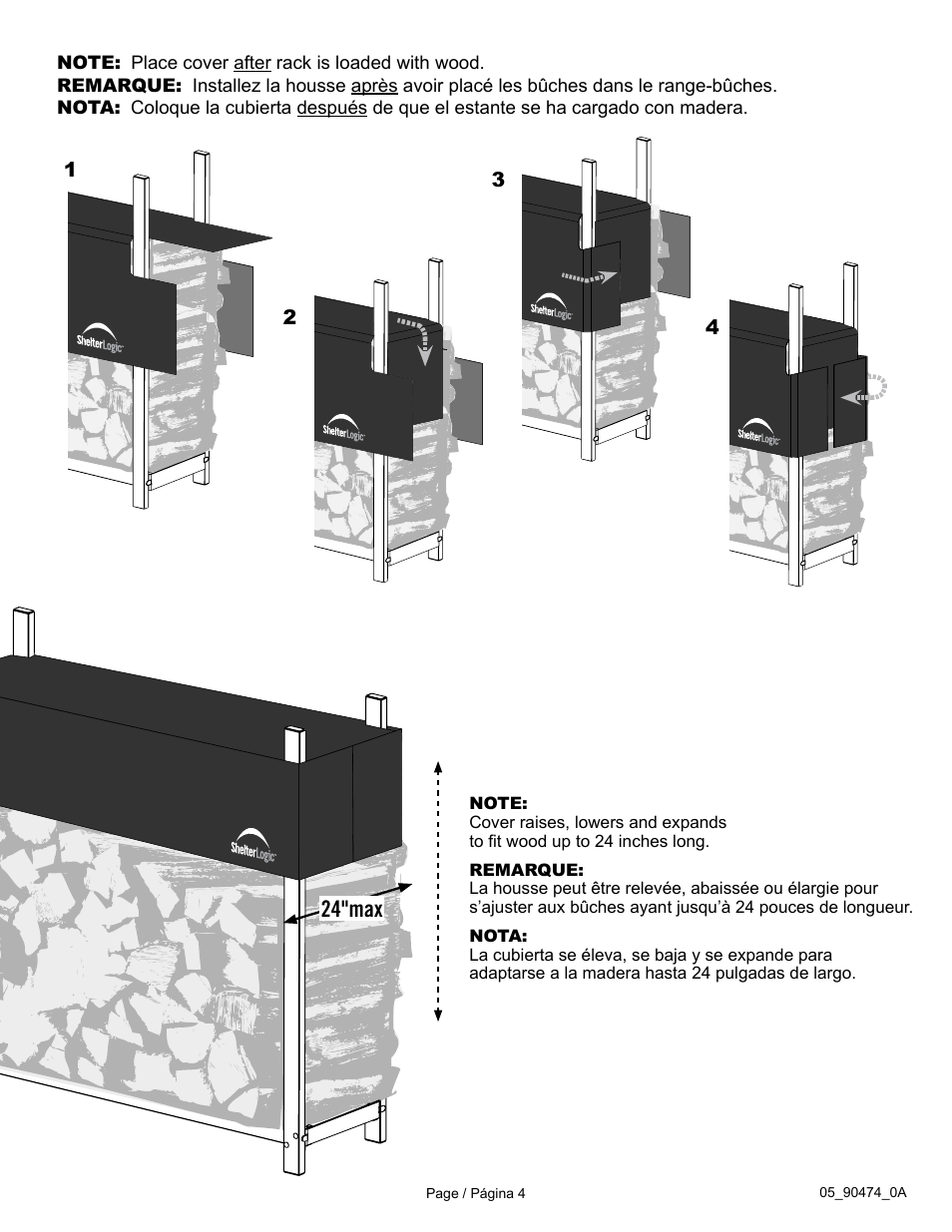 24"max | ShelterLogic 90474 Firewood Rack with Cover User Manual | Page 4 / 4
