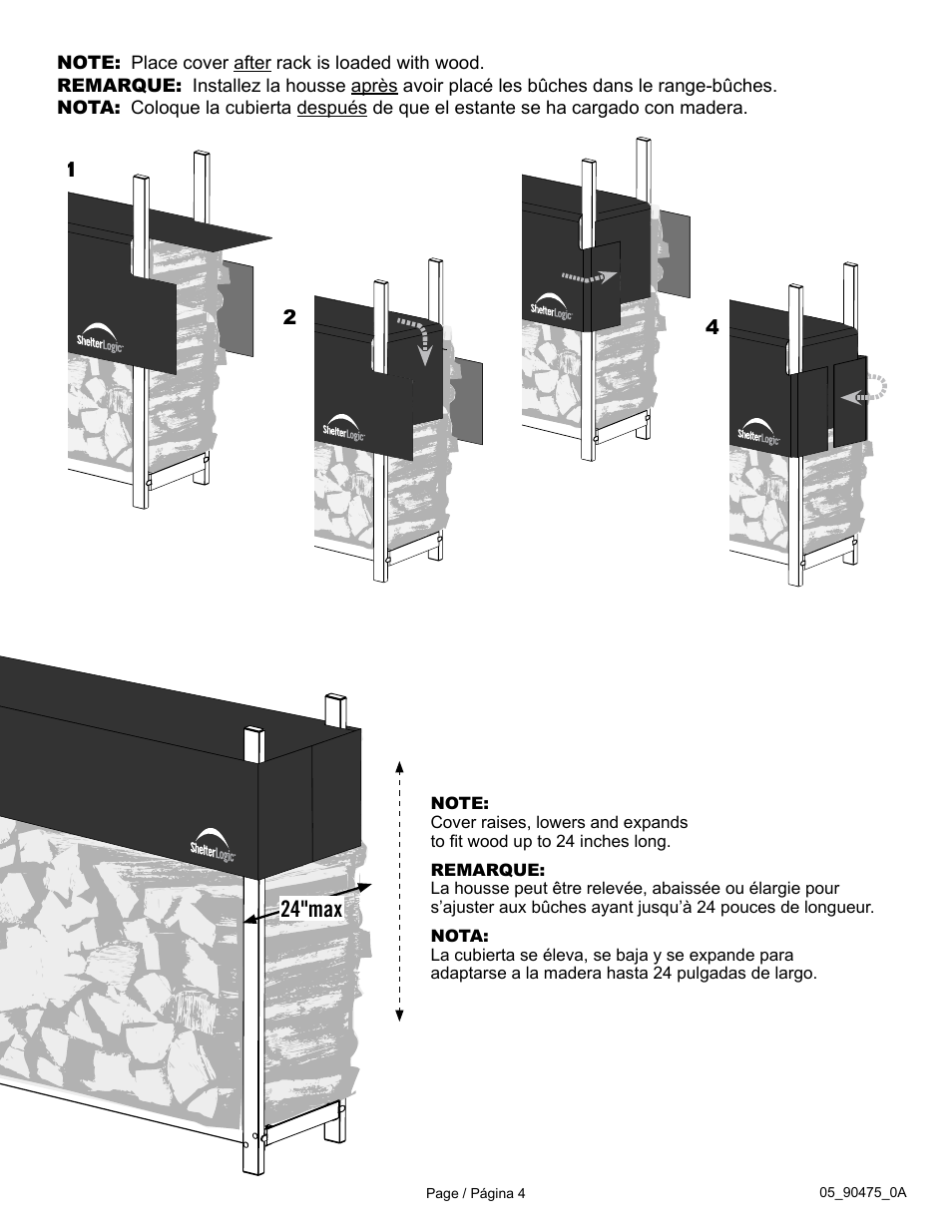 24"max | ShelterLogic 90475 Firewood Rack with Cover User Manual | Page 4 / 4