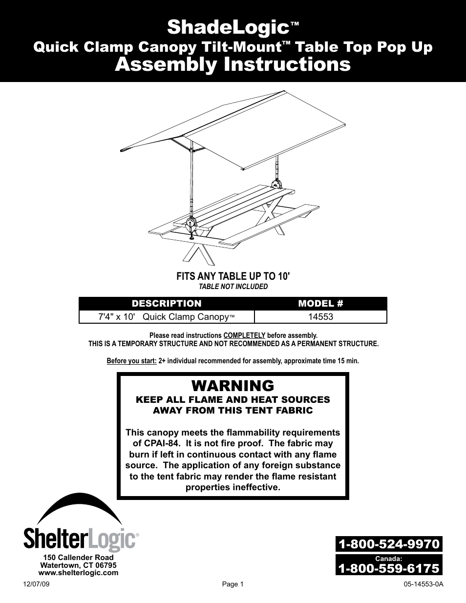 ShelterLogic 14553 7 4 x 10 Quick Clamp Canopy User Manual | 5 pages
