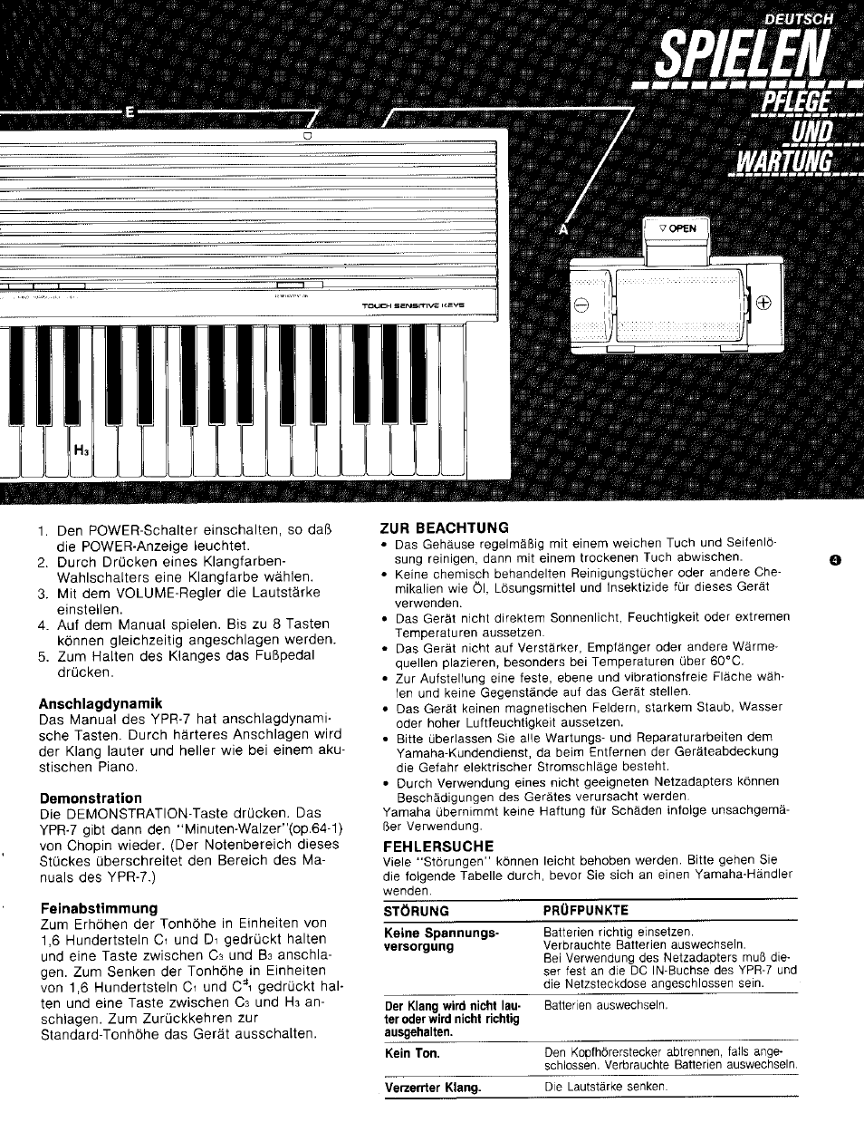 Anschlagdynamik, Demonstration, Feinabstimmung | Yamaha YPR-7 User Manual | Page 3 / 6