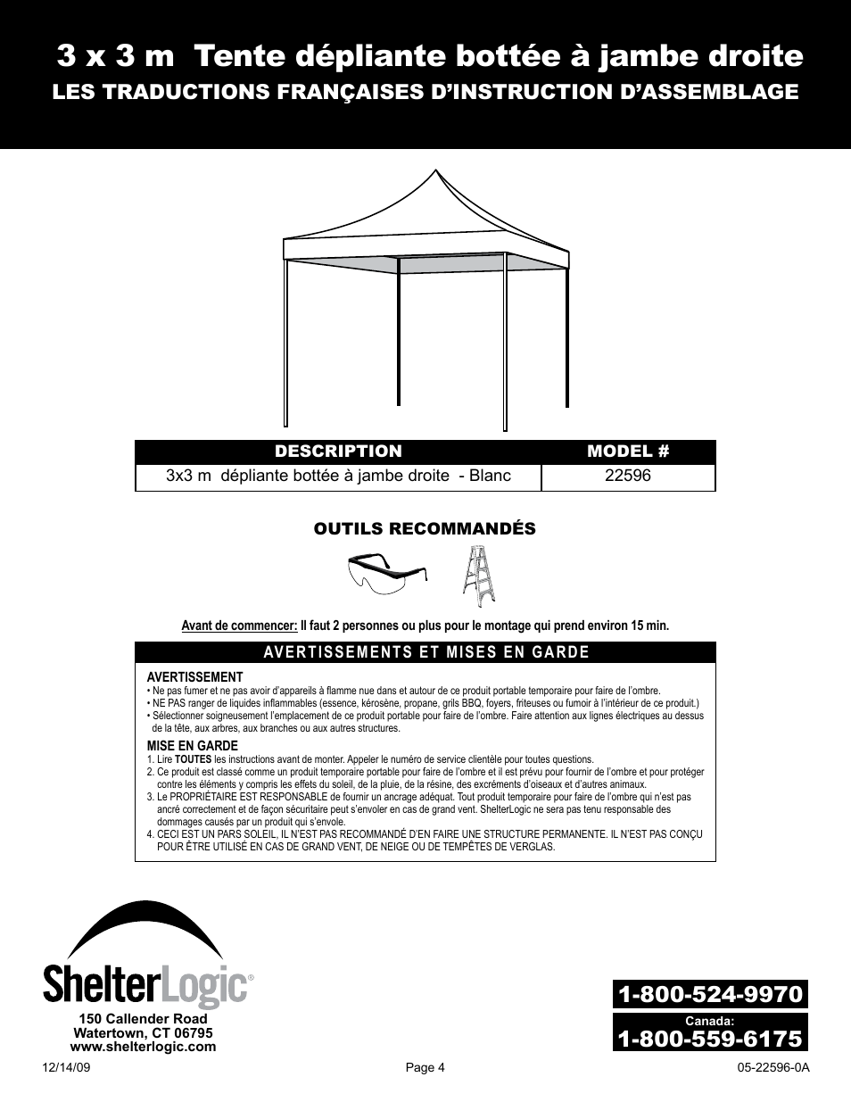 3 x 3 m tente dépliante bottée à jambe droite | ShelterLogic 22596 10x10 Straight Leg Truss PopUp User Manual | Page 4 / 9