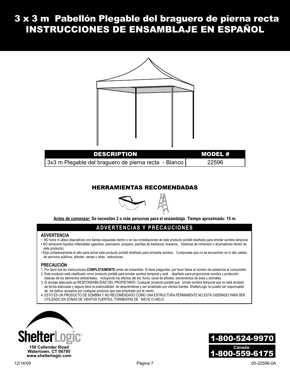 ShelterLogic 22596 10x10 Straight Leg Truss PopUp User Manual | Page 7 / 9