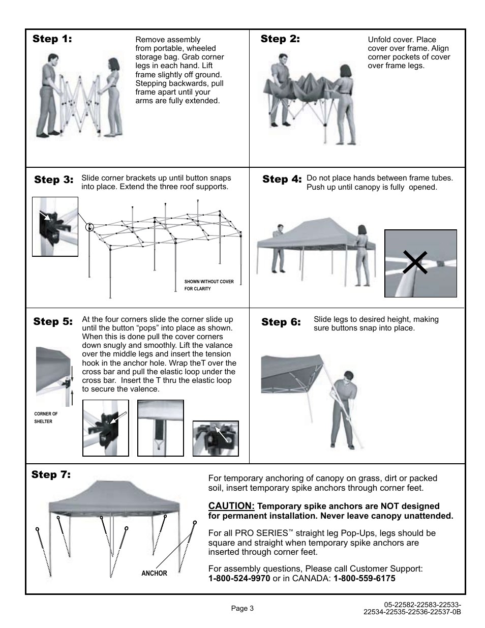 Step 1, Step 2, Step 3 | Step 5, Step 4, Step 6: step 7 | ShelterLogic 22533-22537 10x20 Straight Leg Pop-Up User Manual | Page 3 / 12
