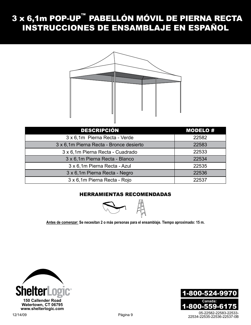 3 x 6,1m pop-up | ShelterLogic 22533-22537 10x20 Straight Leg Pop-Up User Manual | Page 9 / 12