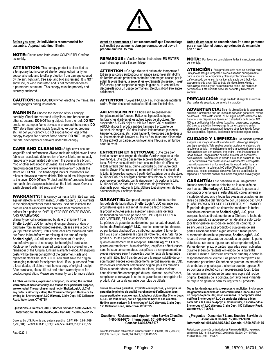 ShelterLogic 15701 10x10 Wall Kit User Manual | Page 2 / 3
