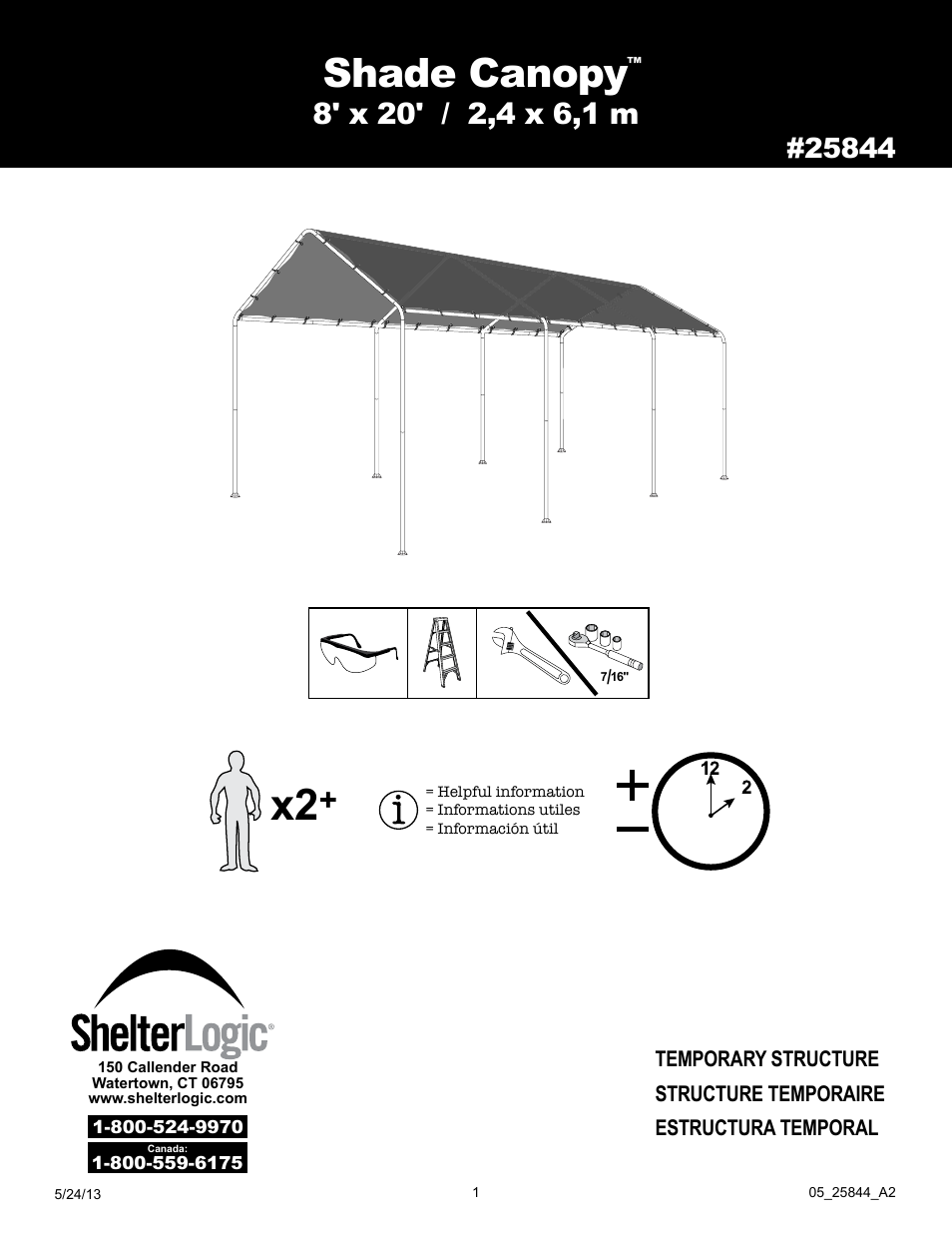 ShelterLogic 25844 Shade Canopy 8 x 20 User Manual | 9 pages